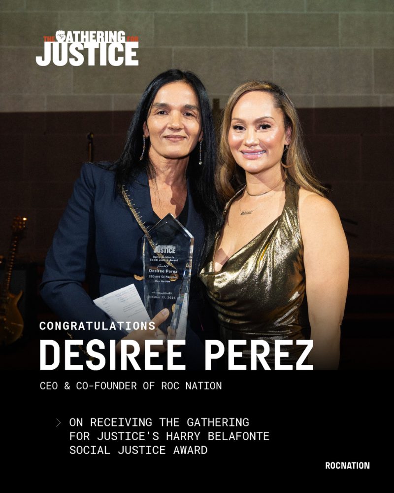 The Gathering for Justice honors Desiree Perez, CEO and Co-Founder of Roc Nation, with the Harry Belafonte Social Justice Award