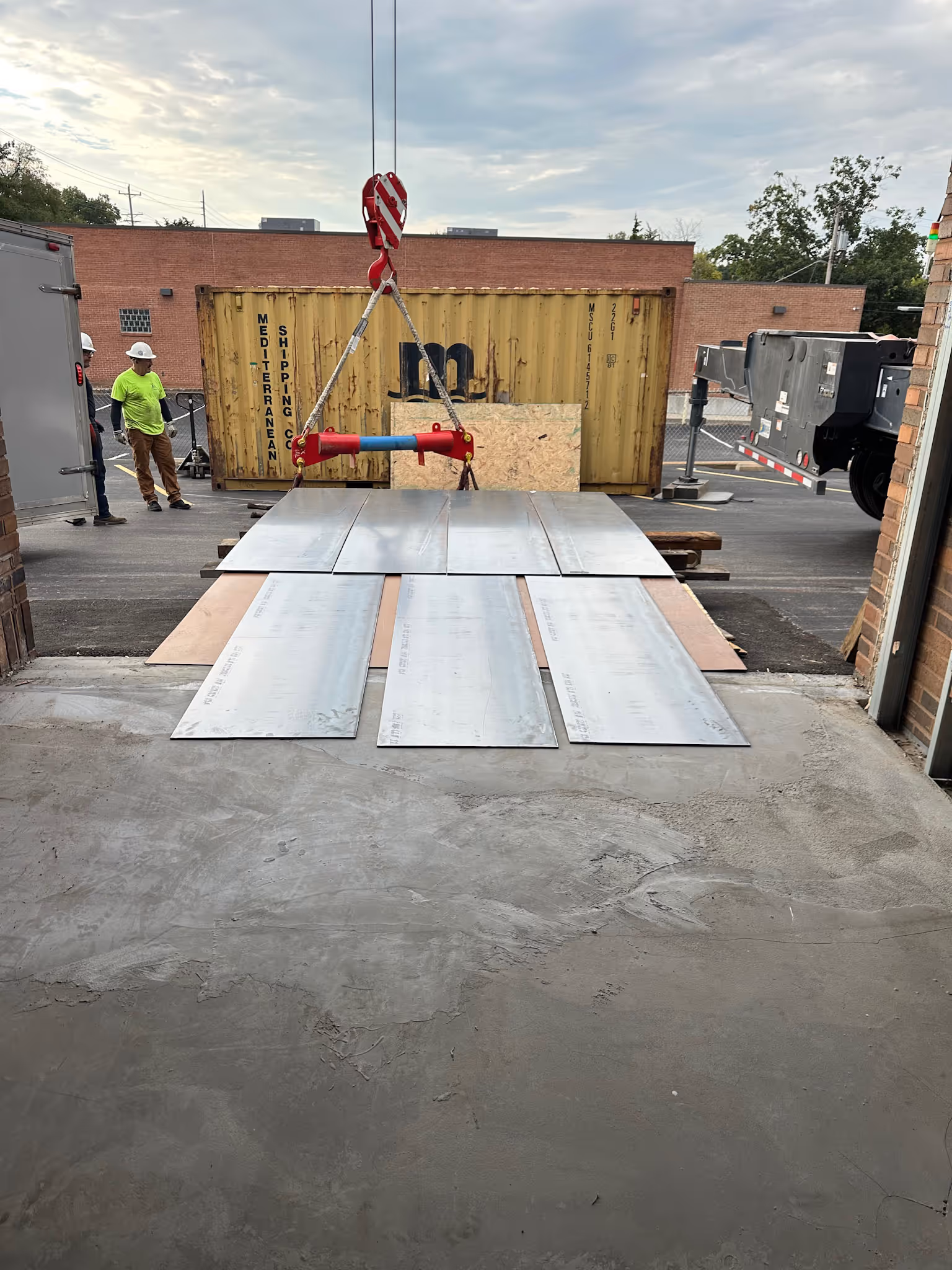 Ground mats in place in preparation of medical equipment being moved