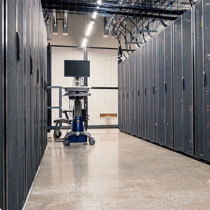 Data center server room with a mobile computer