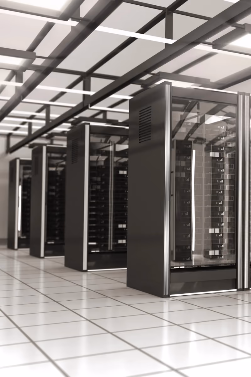 Interior of a data center's server room