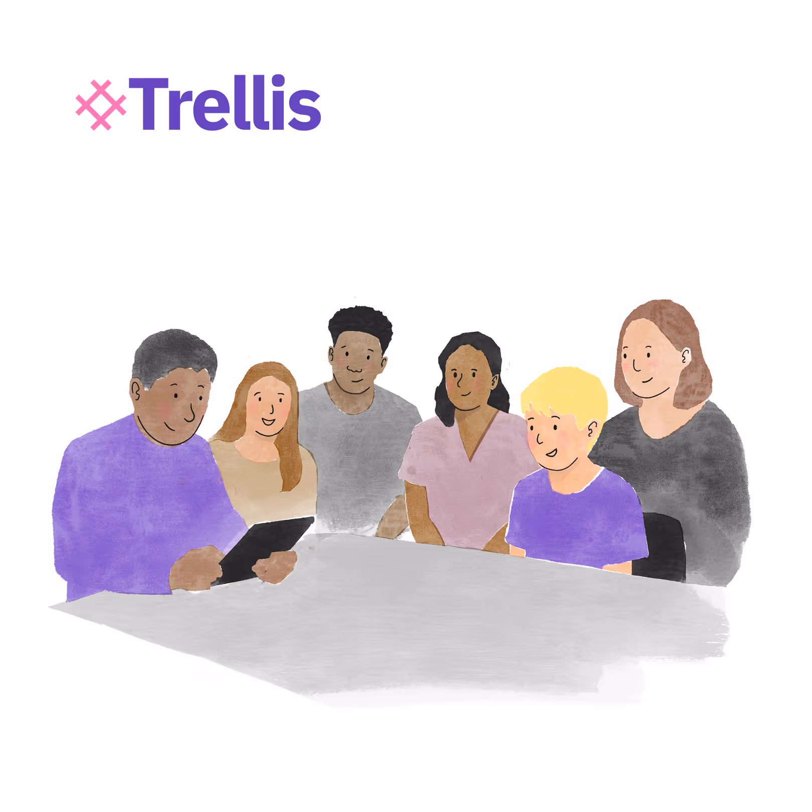 A teacher, pupil and relatives in a meeting