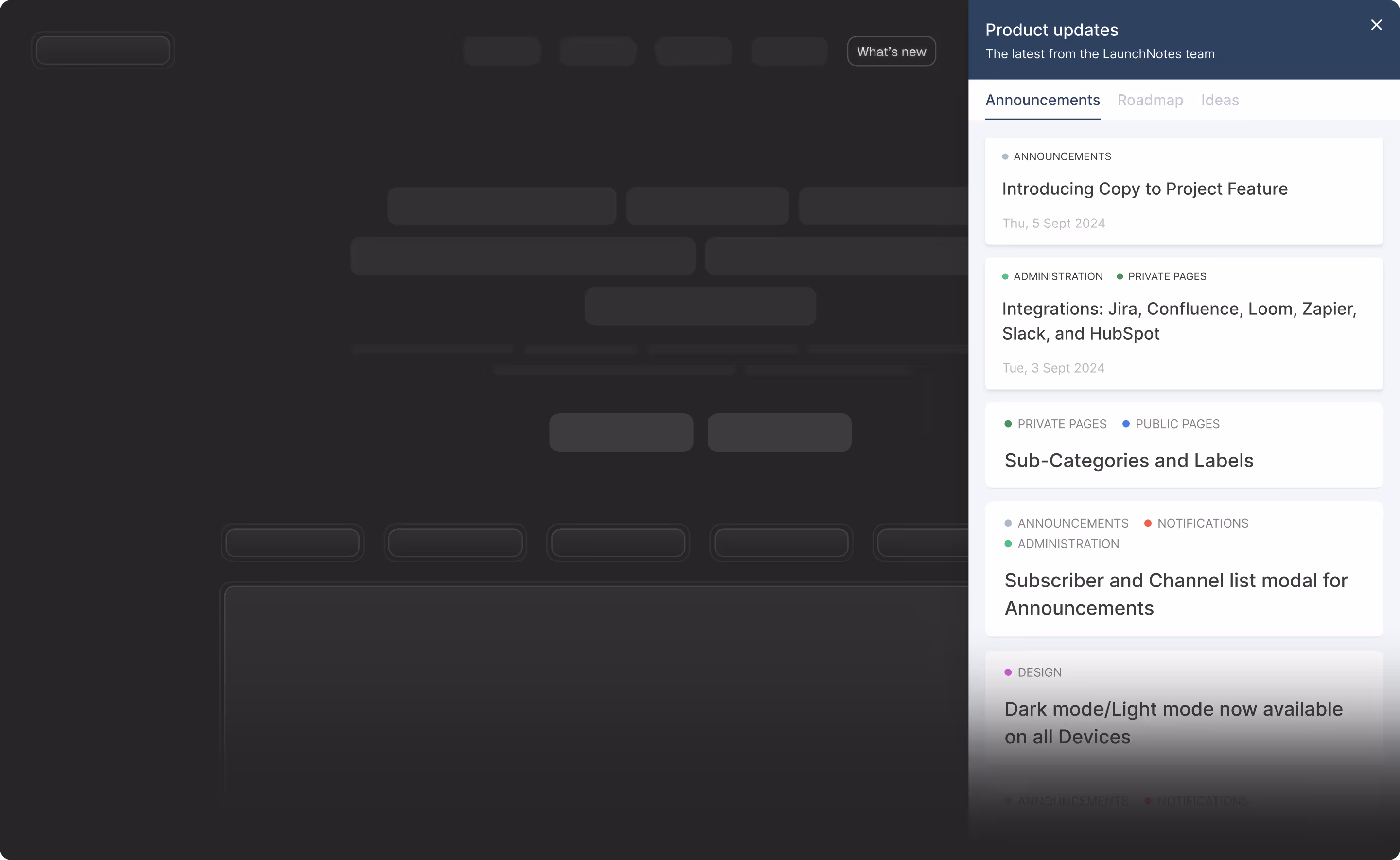 Low fidelity mockup of a hero section with the LaunchNotes widget popover visible over the website content