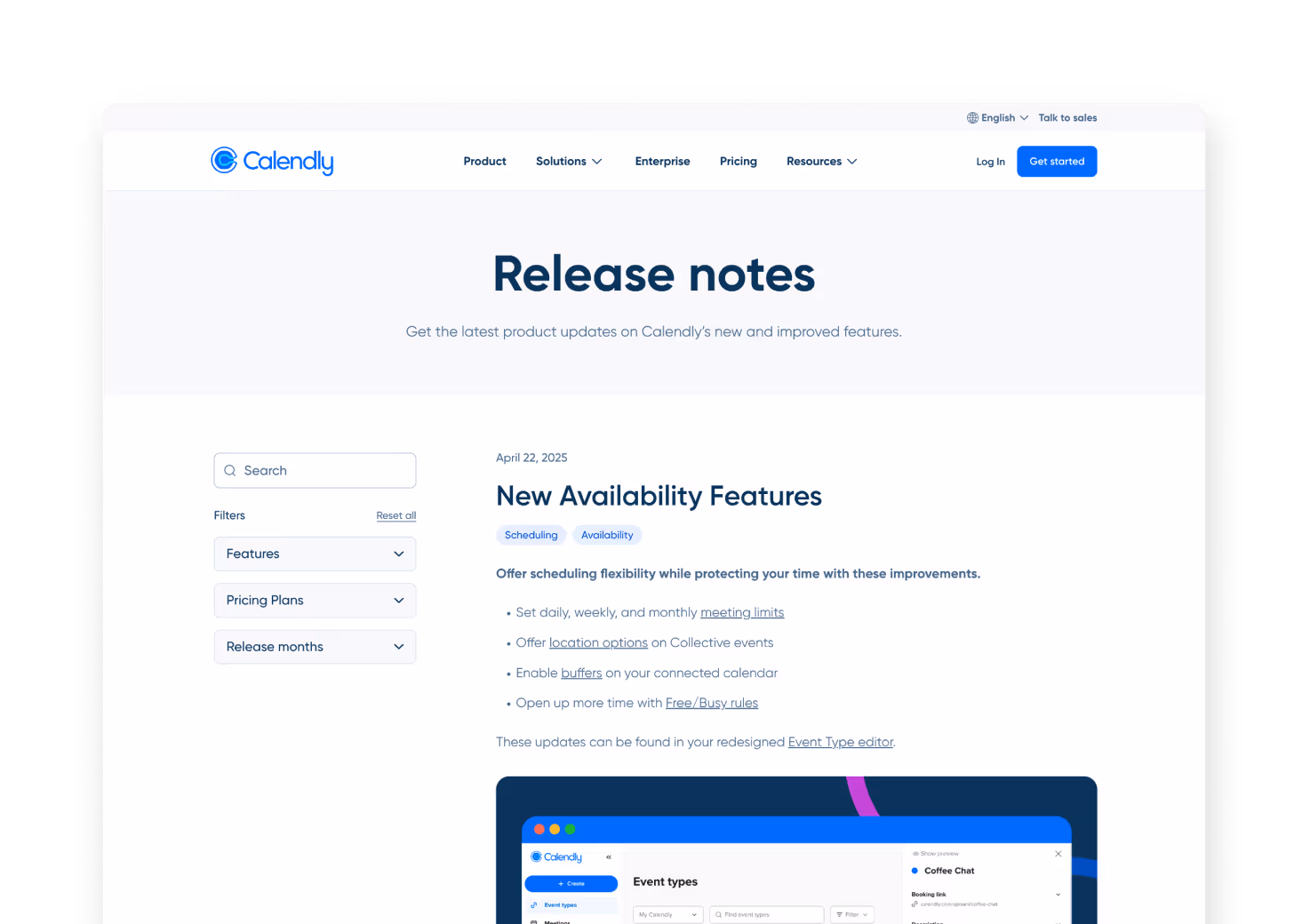 Calendly's LaunchNotes release notes page