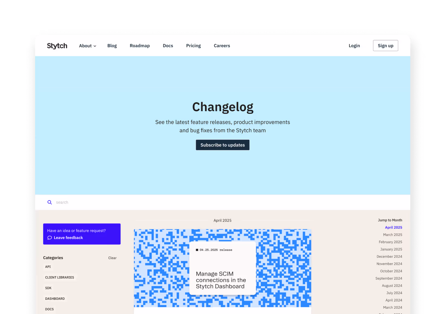 Stytch's LaunchNotes changelog page