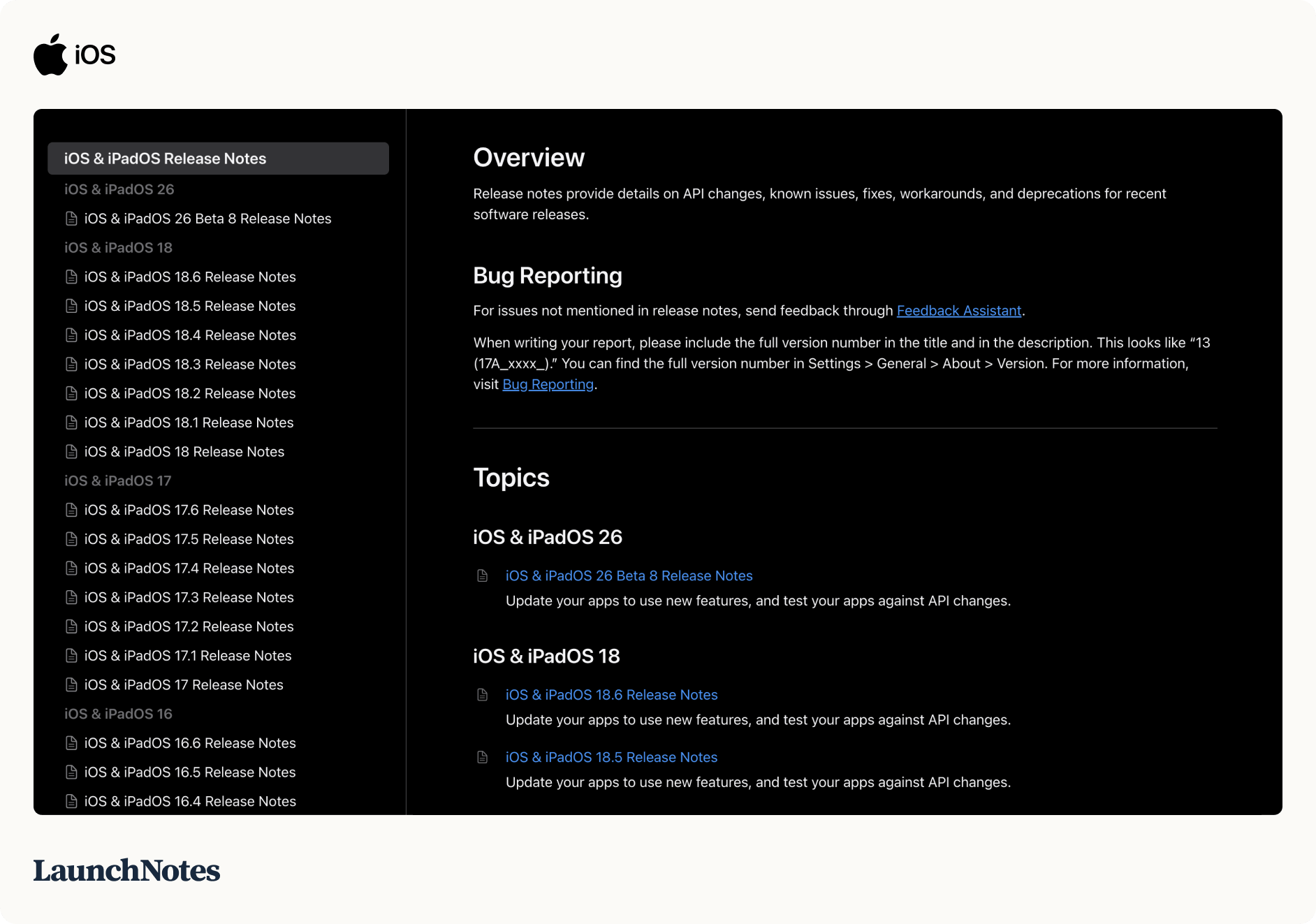 Apple: Concise Release Notes for iOS