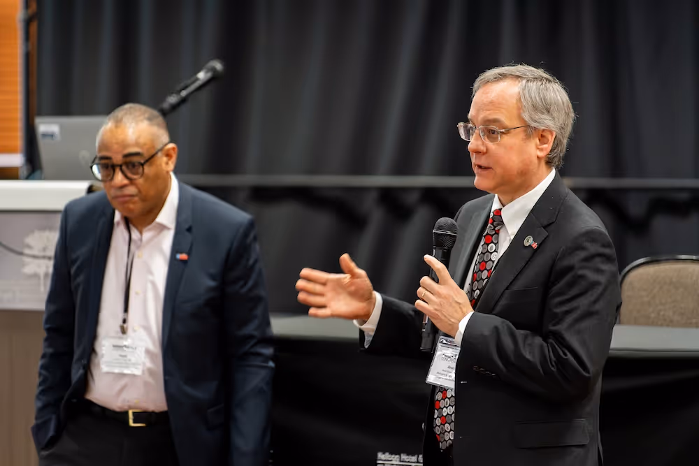 Aron Sousa from the MSU College of Human Medicine and Roger Mitchell from the Jacobs School of Medicine and Biomedical Sciences at the University at Buffalo. Photo credit Bryan Esler.