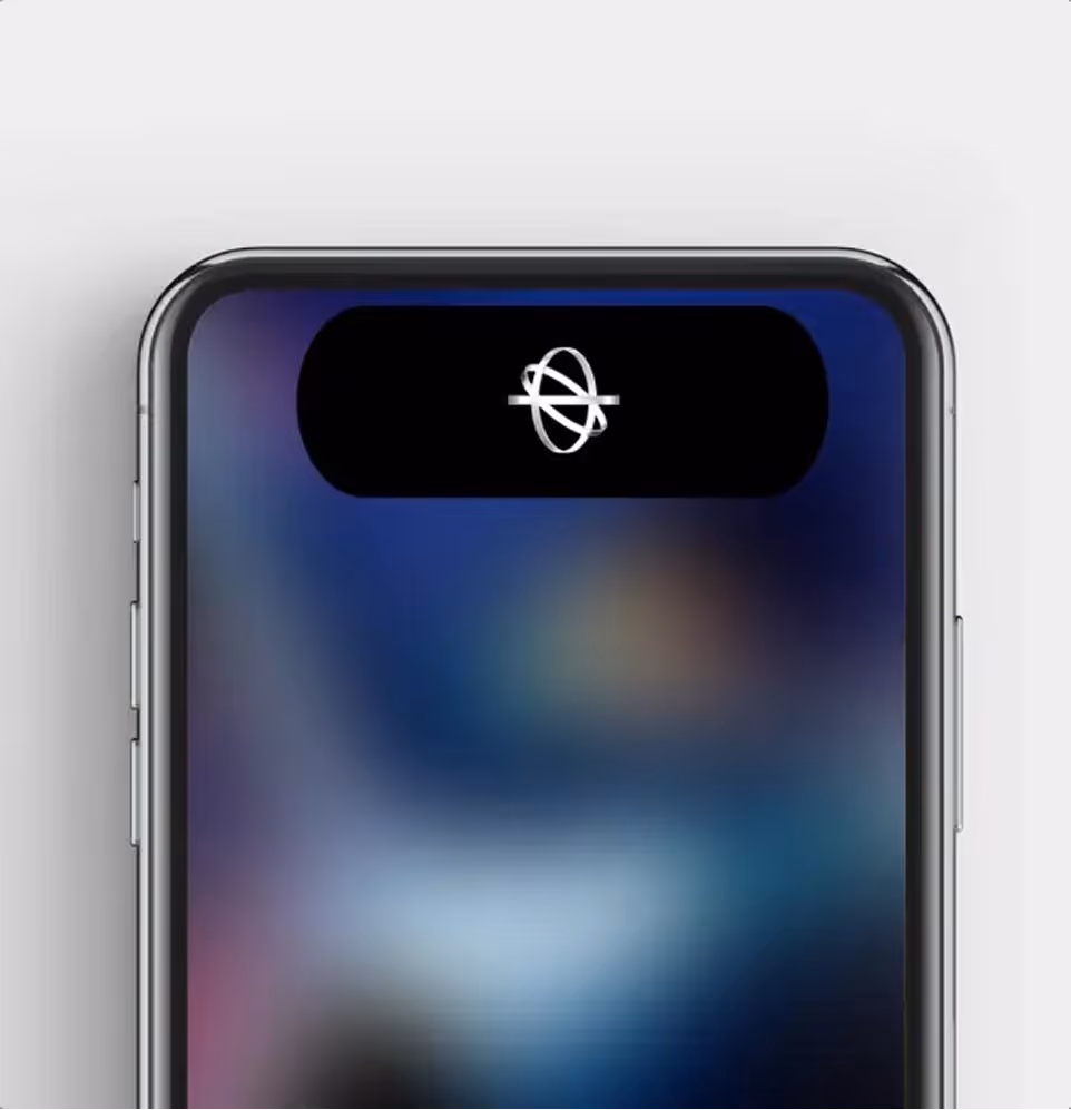 Top portion of a smartphone screen showing a black dynamic island with a white animation icon inside it.