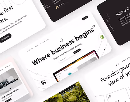 Website homepage with the headline 'Where business begins' and a button to register a company.