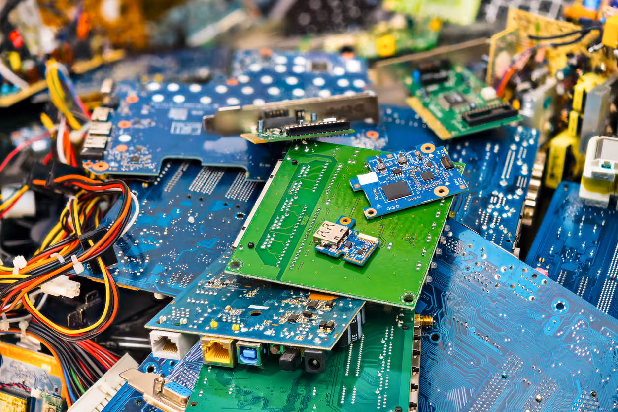 Close up shot of PCBA. Circuitry are components that can be harvested from laptops by an e-waste recycling company in Singapore