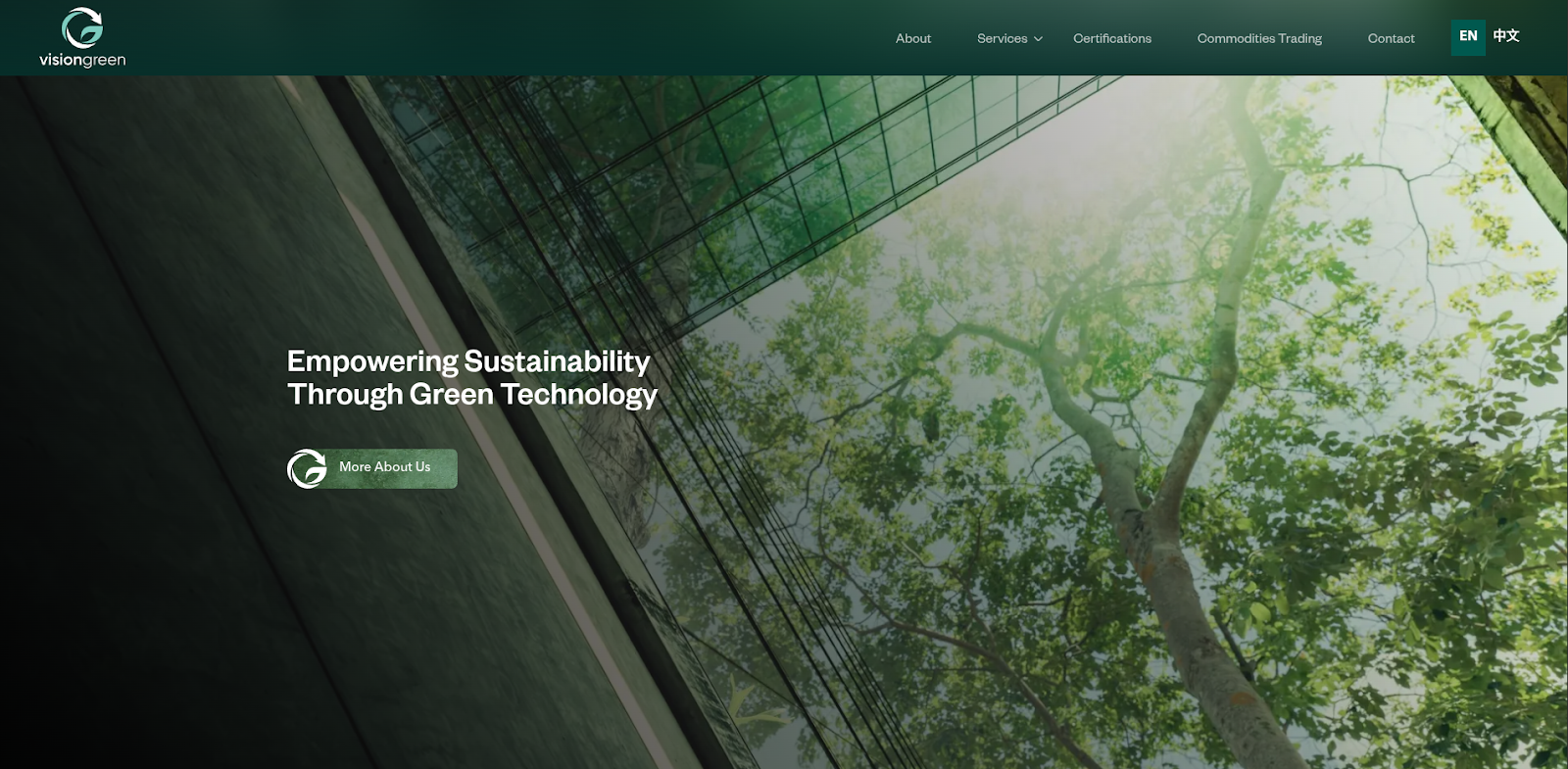 Vision Green's website homepage. They are a e-waste recycling company in Singapore