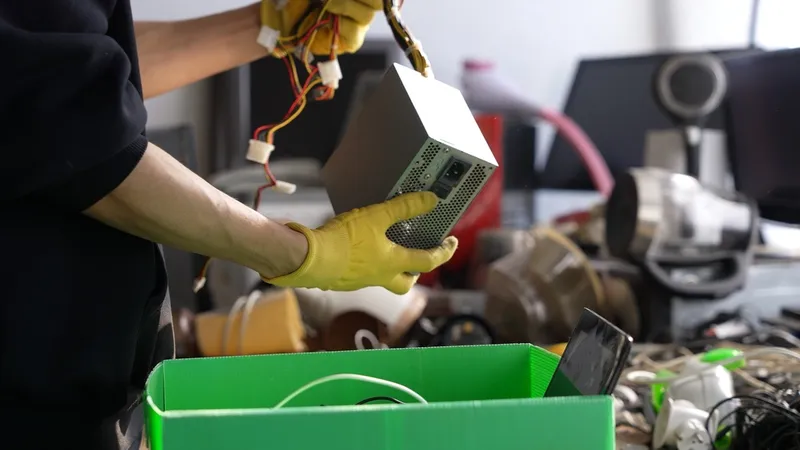 worker inspecting electronic waste