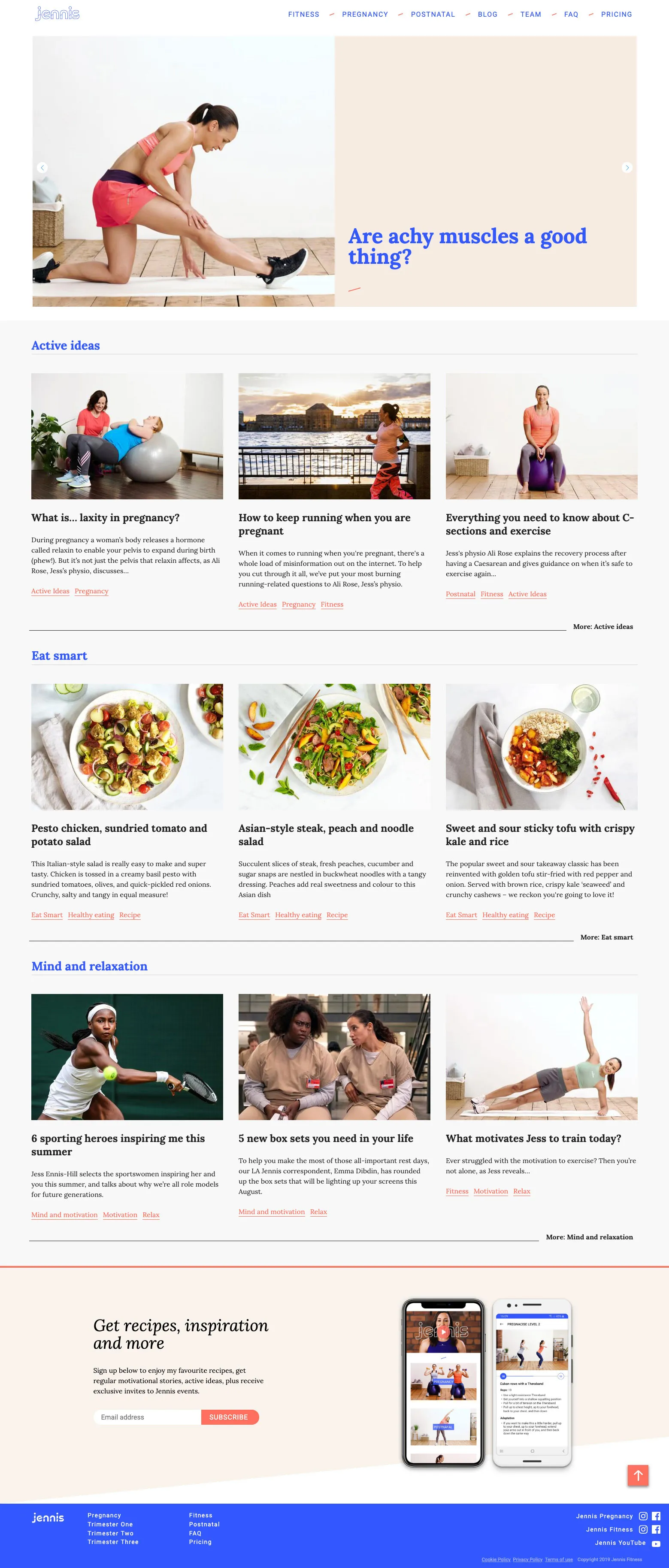 Jennis Fitness blog landing page, editorial content system