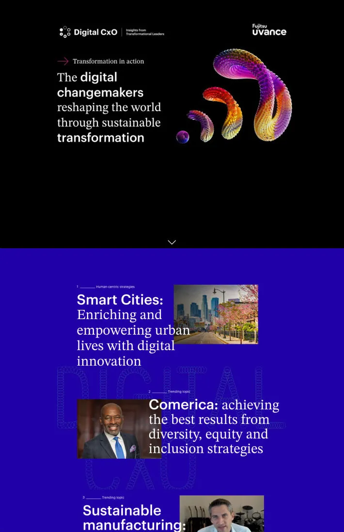 Fujitsu Digital CxO homepage scroll shown on desktop