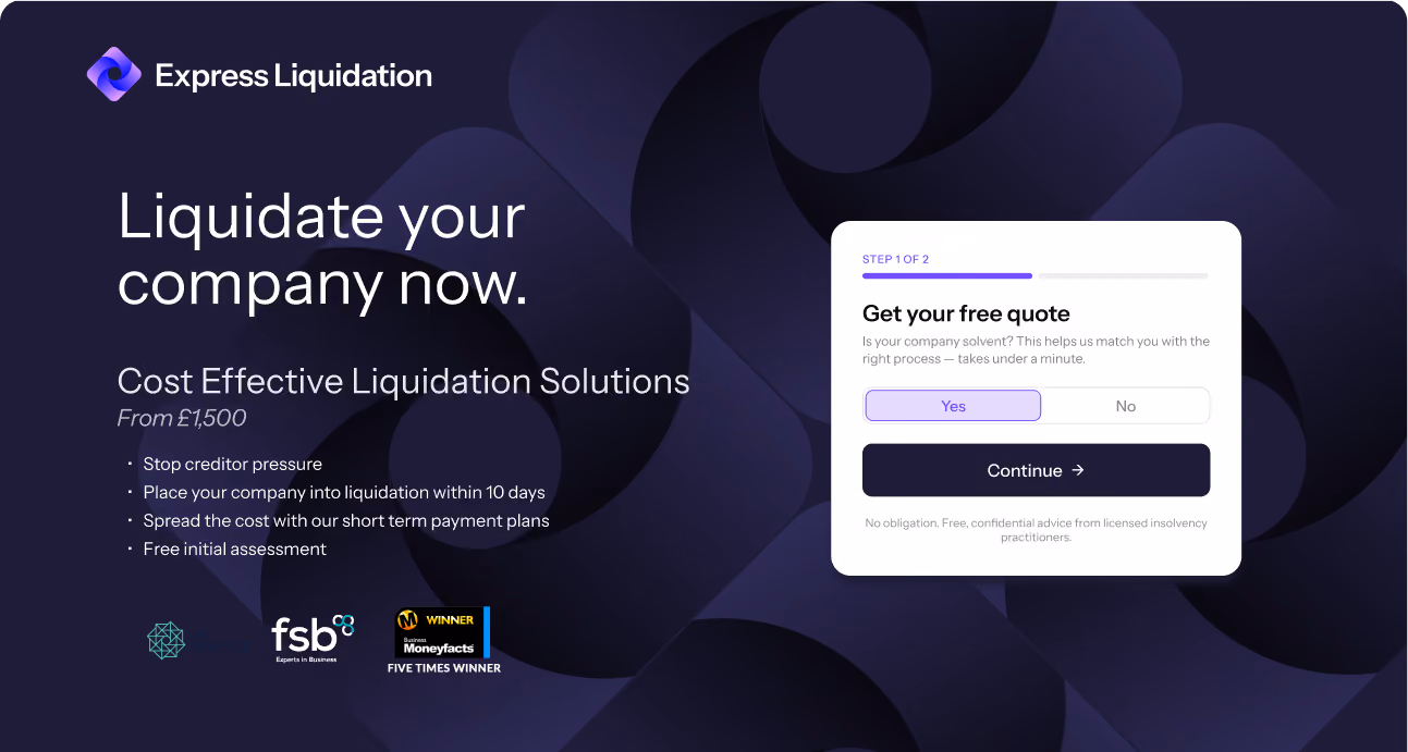 Express Liquidation landing page hero design