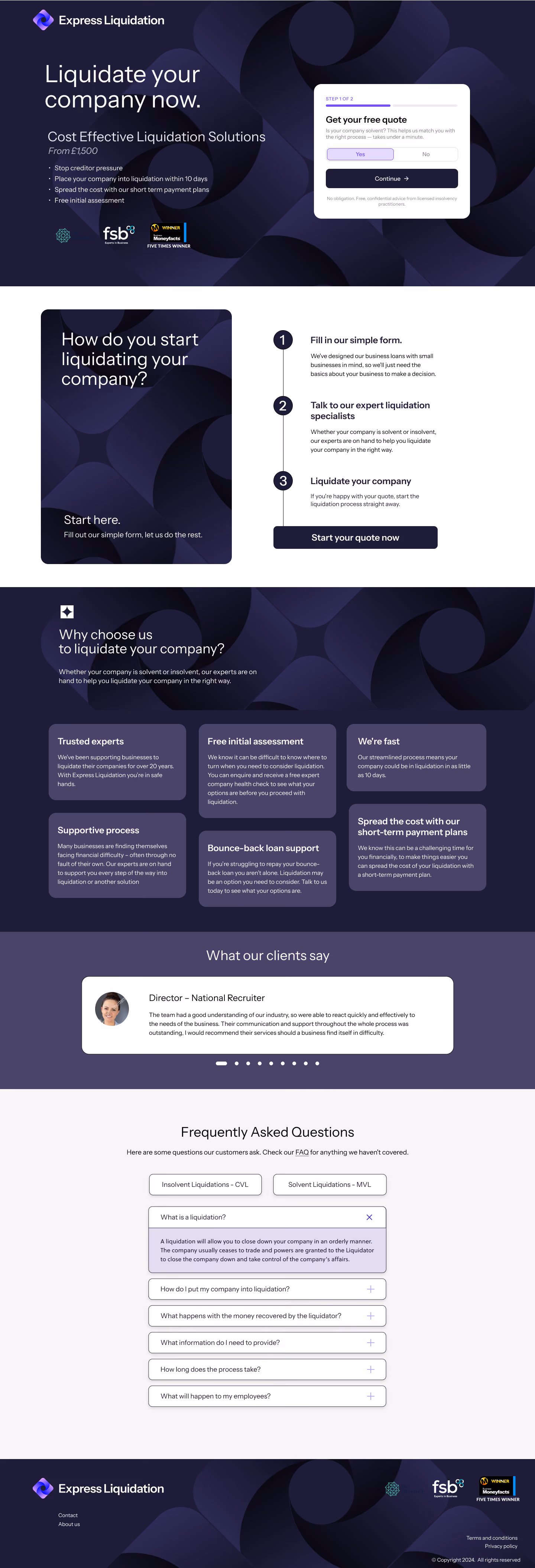 Express Liquidation quote process steps section