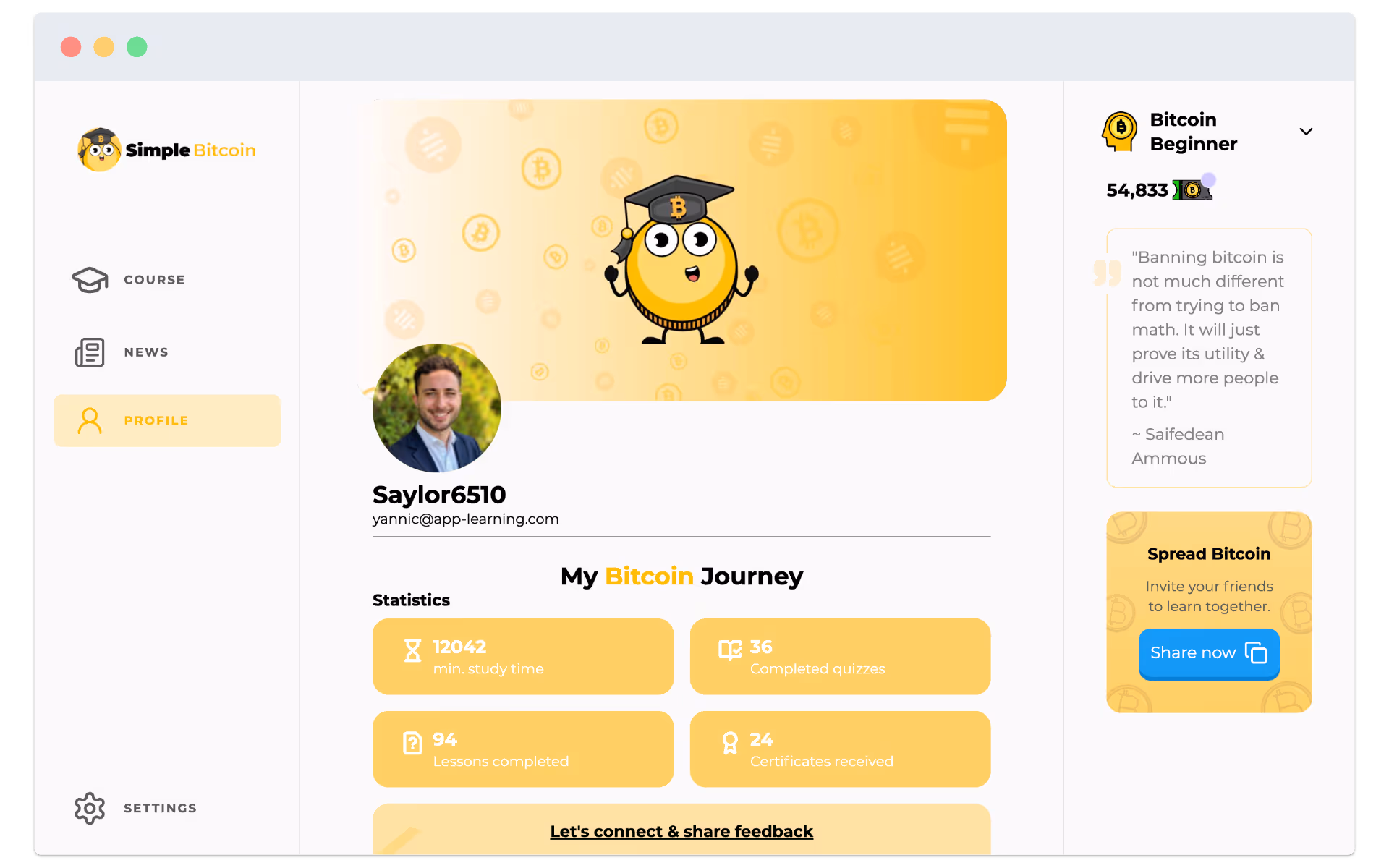 Profile Settings Simple Bitcoin App