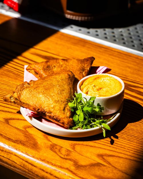 Samosa served at the Royal Cocktail Exchange in Fitzrovia, London