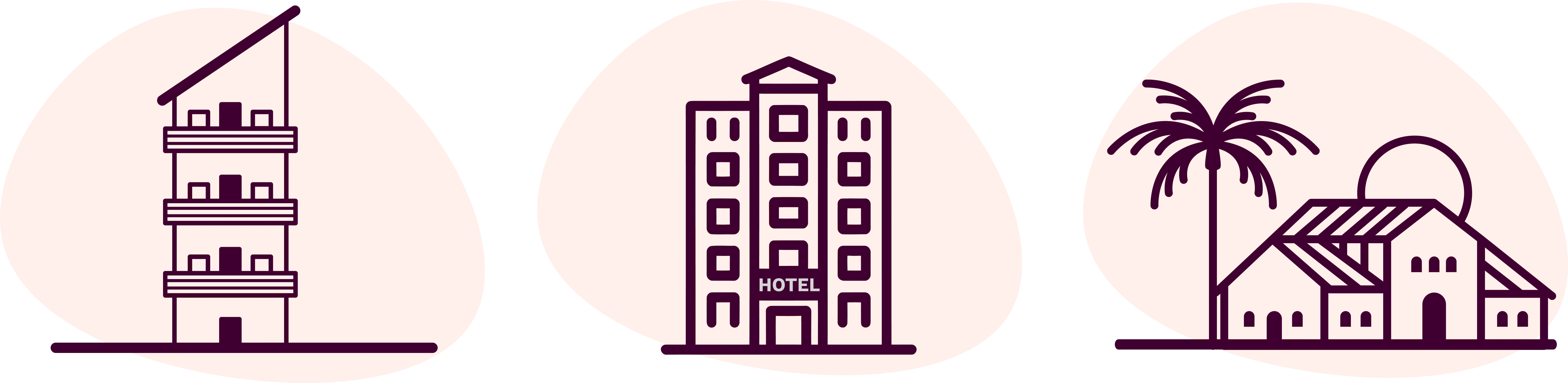 Icons representing different property types including boutique hotels and vacation rentals