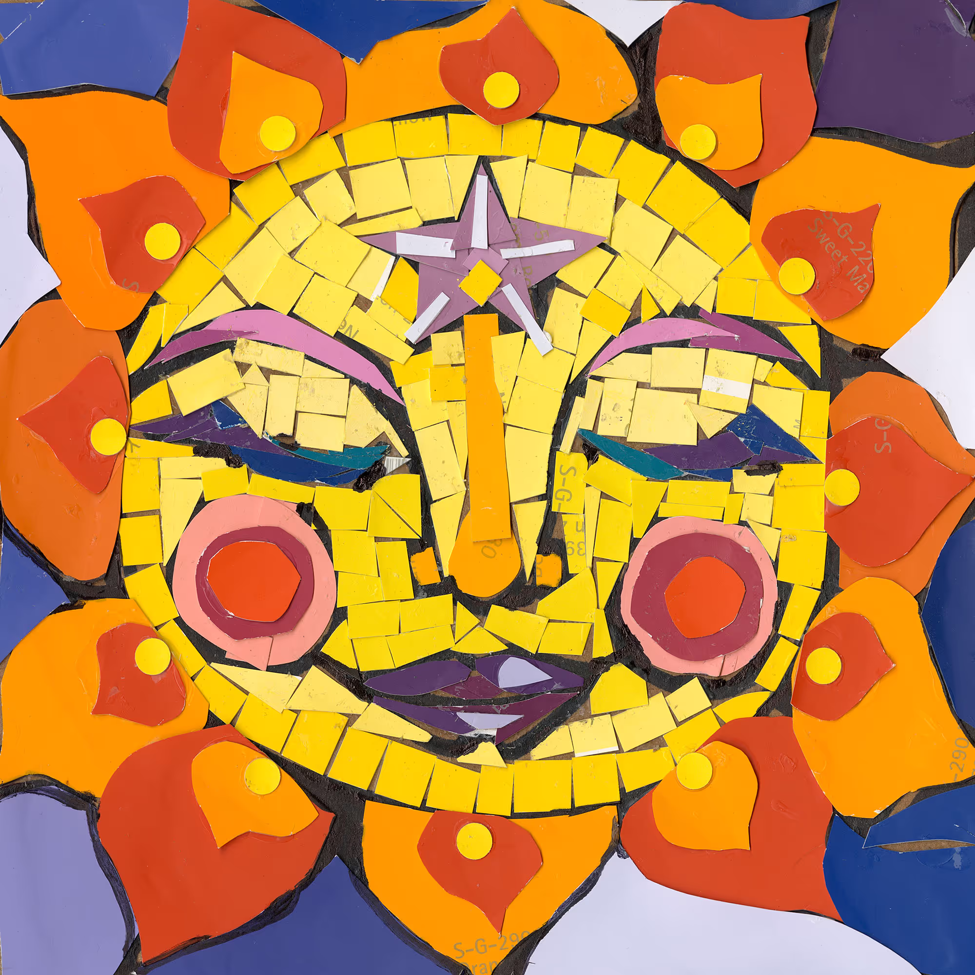 A mosaic of a sun with a star on it