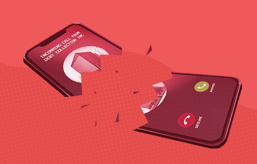 person breaking smartphone when a debt collector calls them