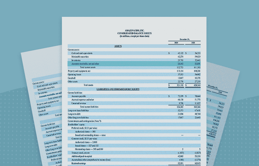 A balance sheet with Account Receivables highlighted