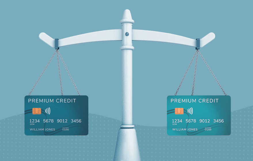 A Law balance holding two credit cards
