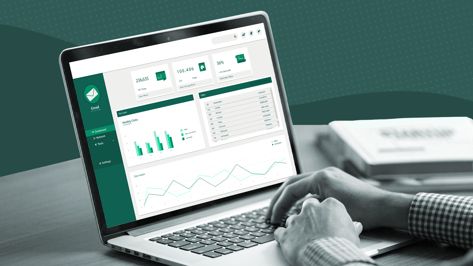 Analytics dashboard displaying email performance in debt collection
