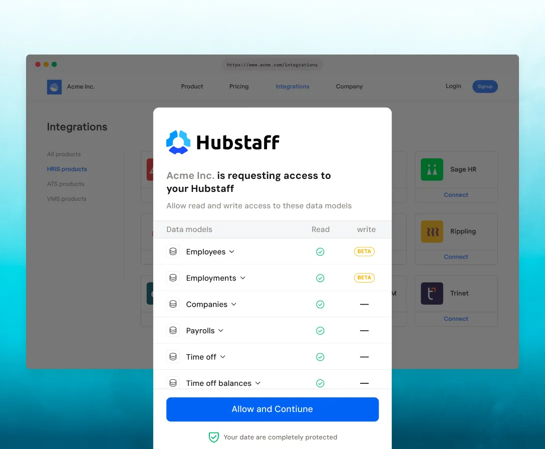 Connecting Hubstaff to Bindbee via Magic Link
