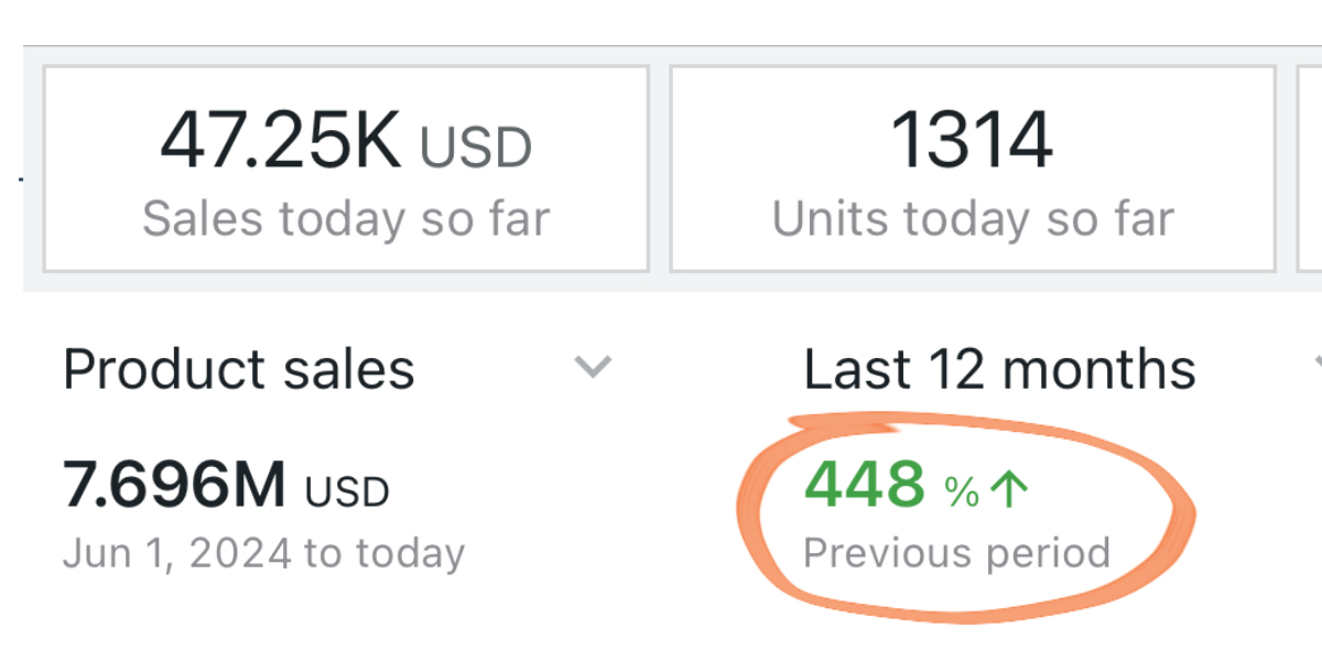 BAD Marketing generated $7.696M product sales from Jun 1 2024 through today for this brand on Amazon. 448% increase in revenue vs. previous 12 months. 