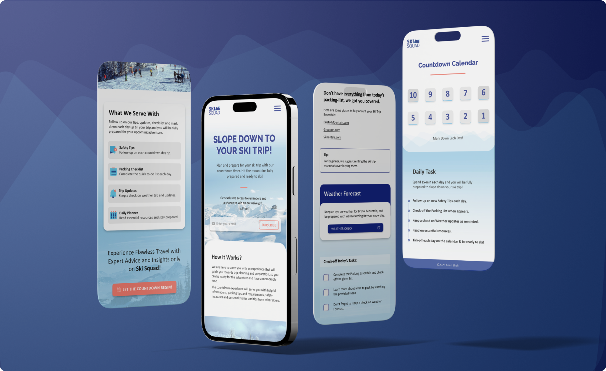 Set of phone display displaying the sleek web design