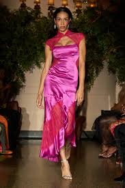 Magenta Silk Lace Trimmed Gown-Pre ...