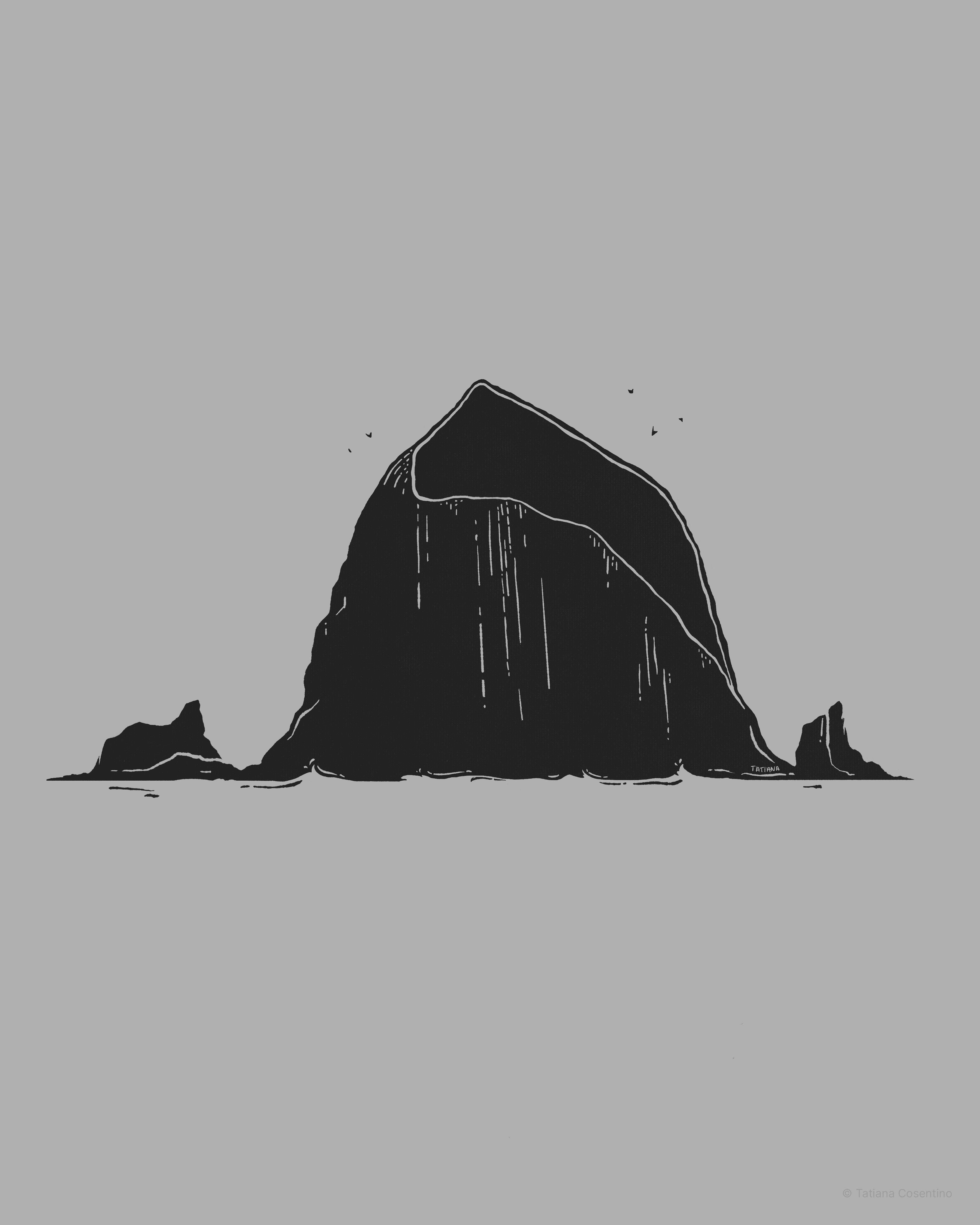 Illustration of Haystack rock, created in Procreate