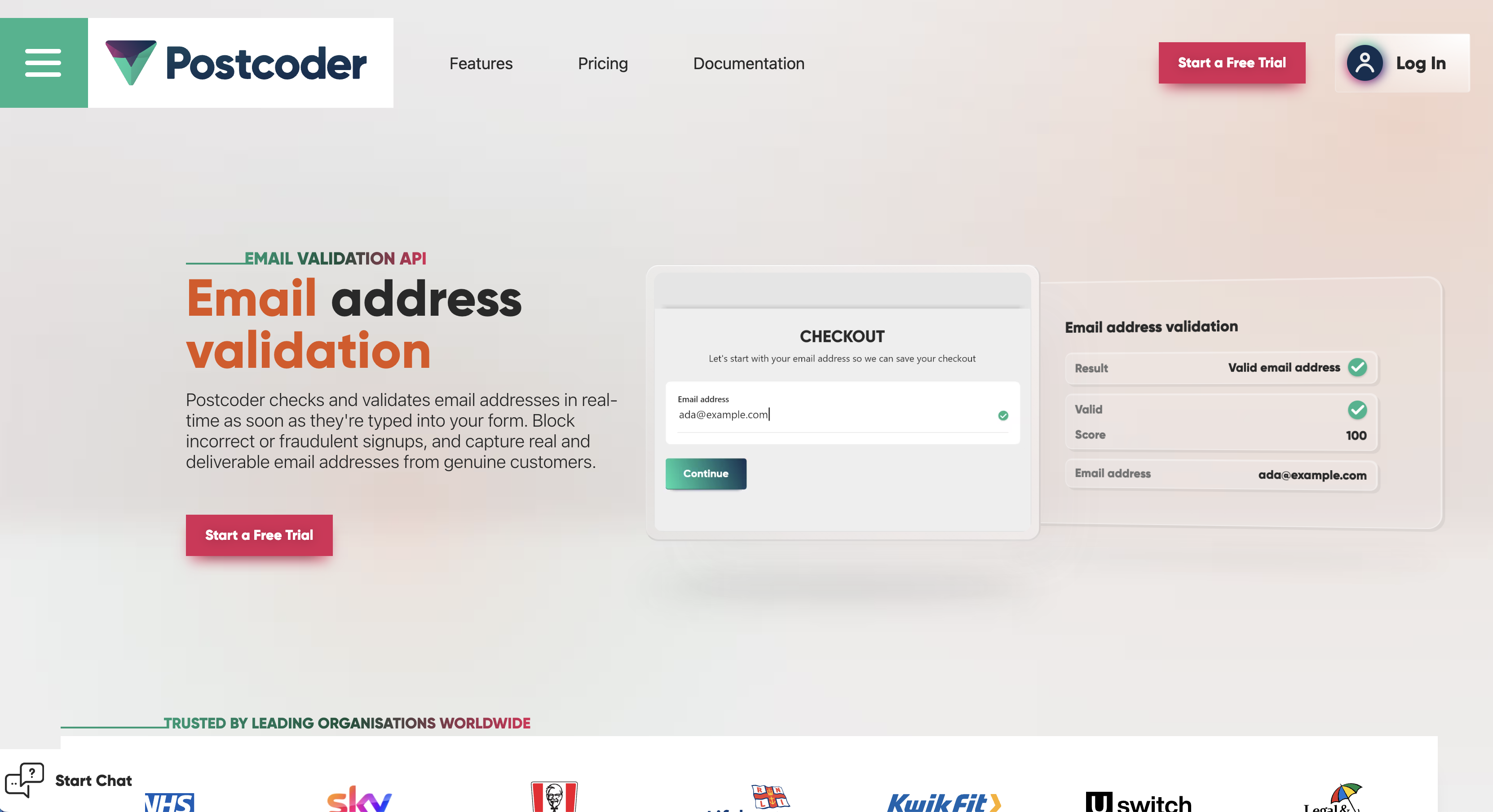 Postcoder Email address validation