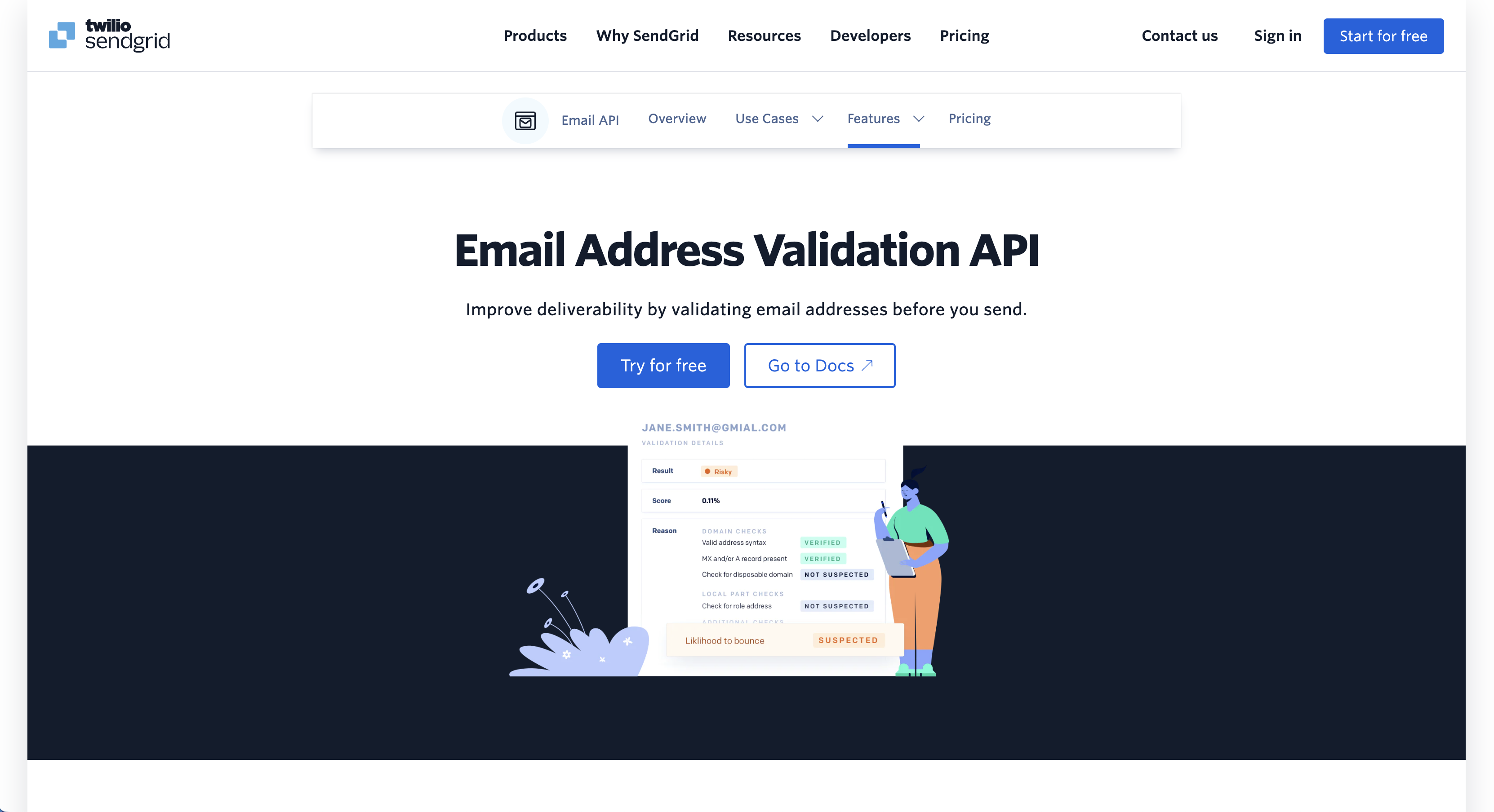 Sendgrid Email Address Validation API