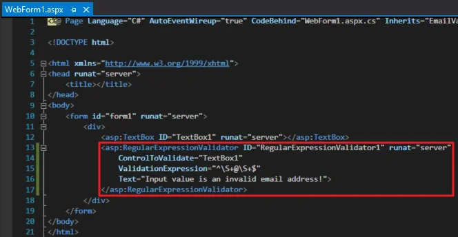 Dashboard interface — ASP.NET Email Validation Using Regular Expression Validator