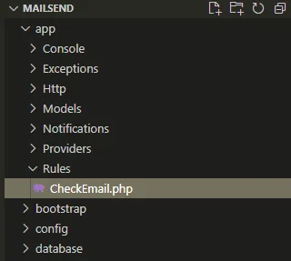 Step 21 illustration: ="">The newly created rule is located at app/Rules