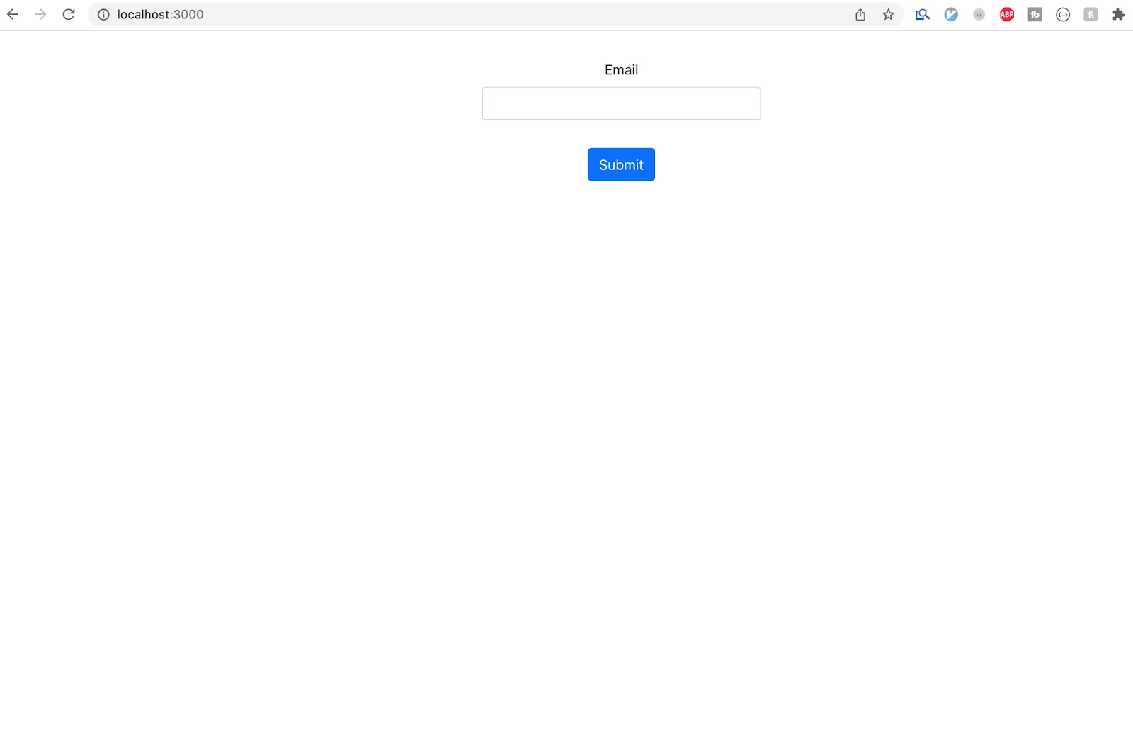 Step 2 illustration: lhost:3000 to check out our newly rendered form: ‍