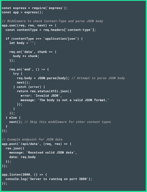  JSON data can be validated using the following script in Node.js (Express)