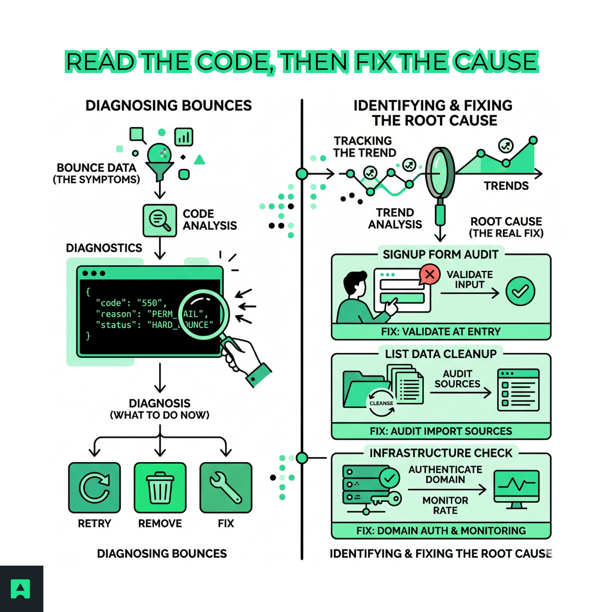 Read the code, then fix the cause