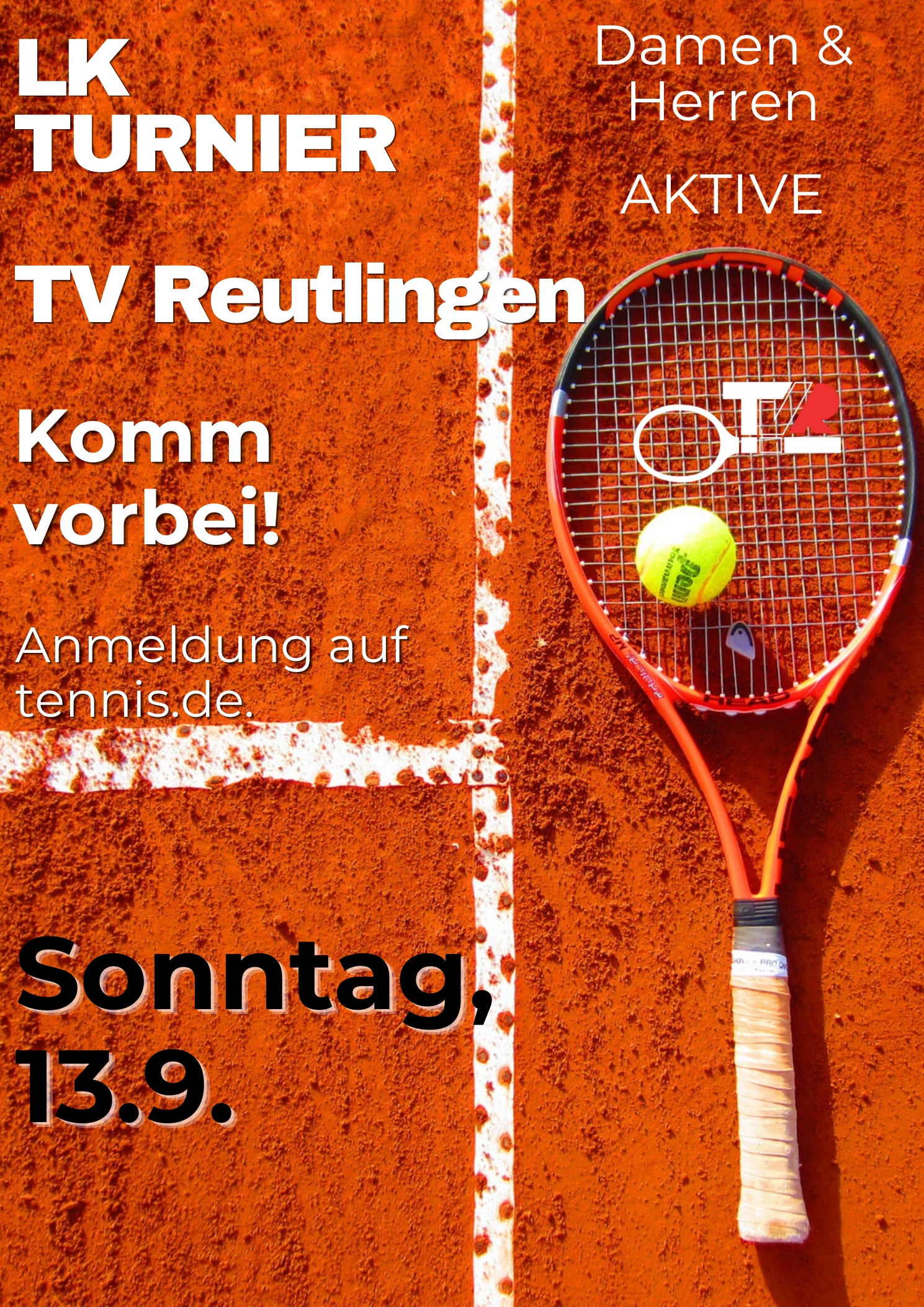 Plakat zum LK-Turnier für Damen und Herren Aktive am 13. September 2026 beim TV Reutlingen.