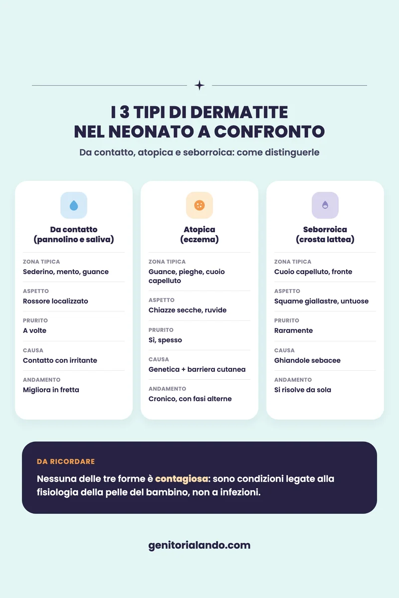 Confronto visivo tra dermatite da contatto, atopica e seborroica nel neonato