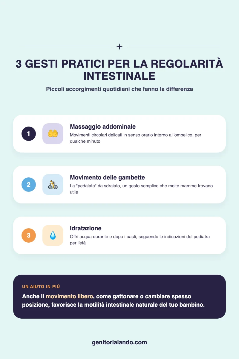 Gesti pratici per aiutare la regolarità intestinale del bambino durante lo svezzamento