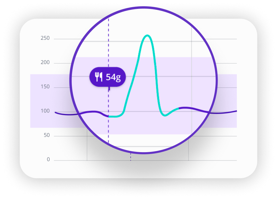 CGM graph showing a fast spike with fast recovery — glucose rises sharply then drops back quickly