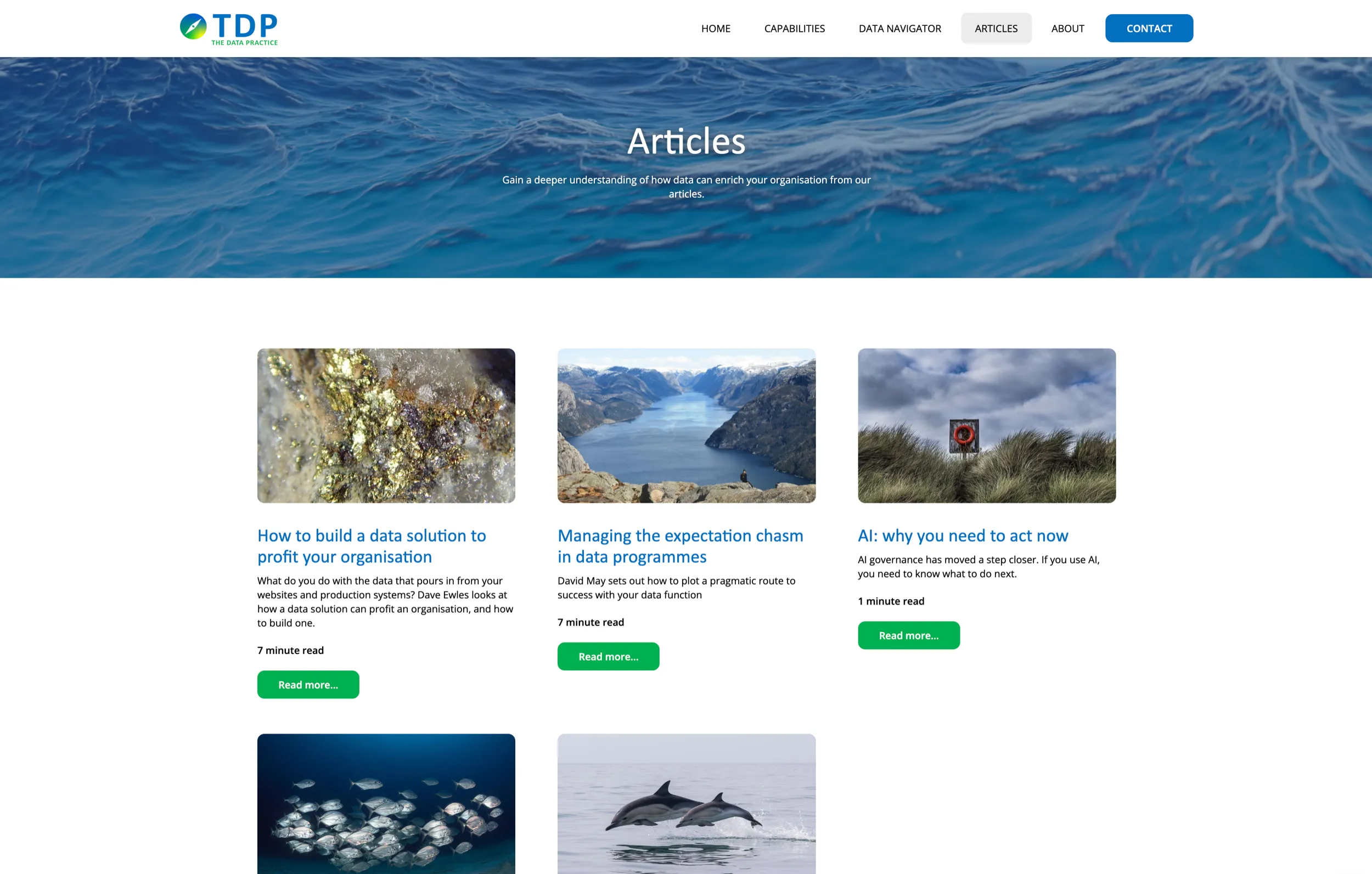 A screen shot of a web page for a marine conservation organization