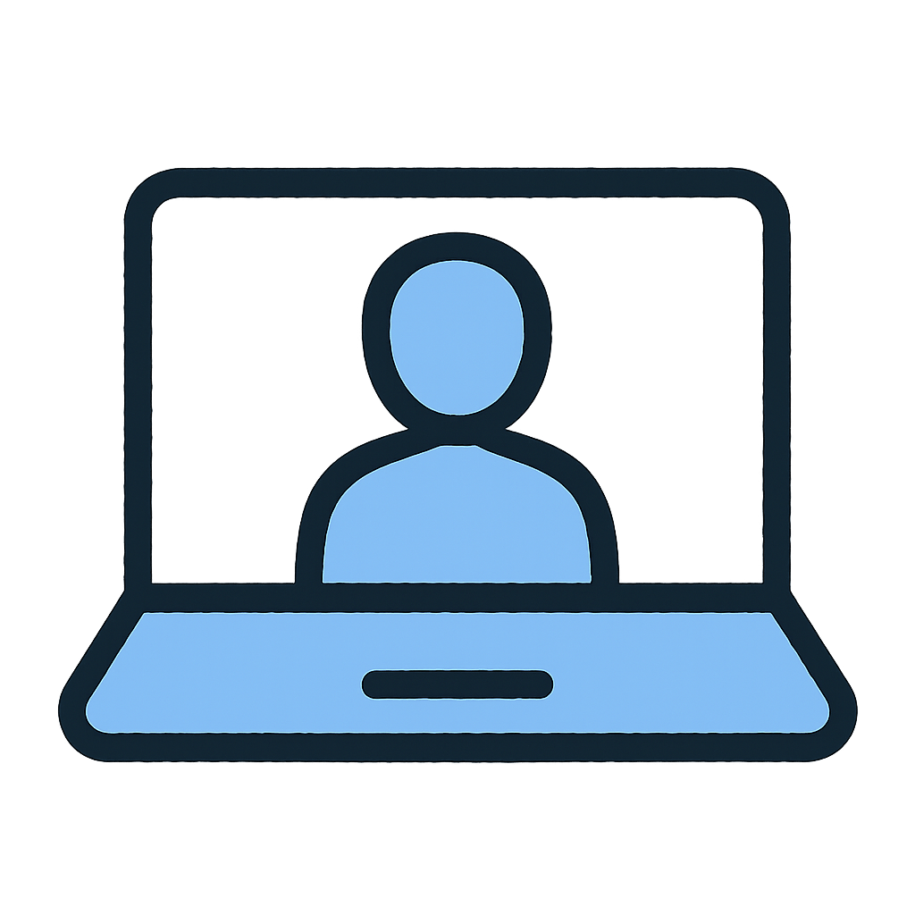 Cartoonish person on the screen of a laptop
