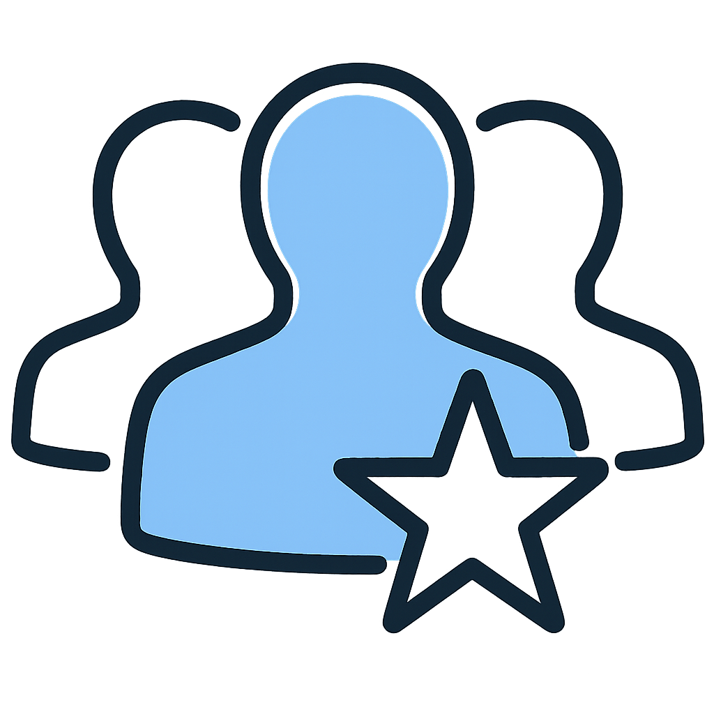 Cartoonish people with badges in the shape of star on their chests