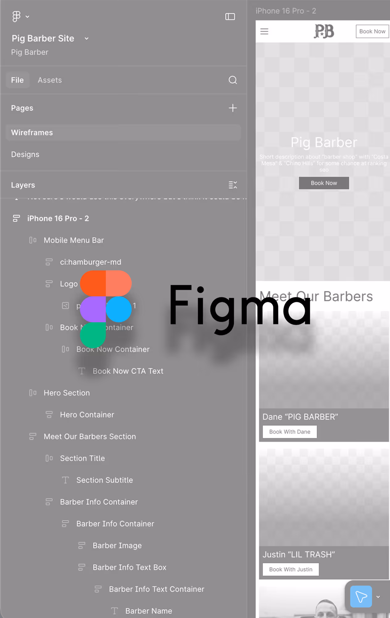 An image of website wireframe with the Figma logo overlayed