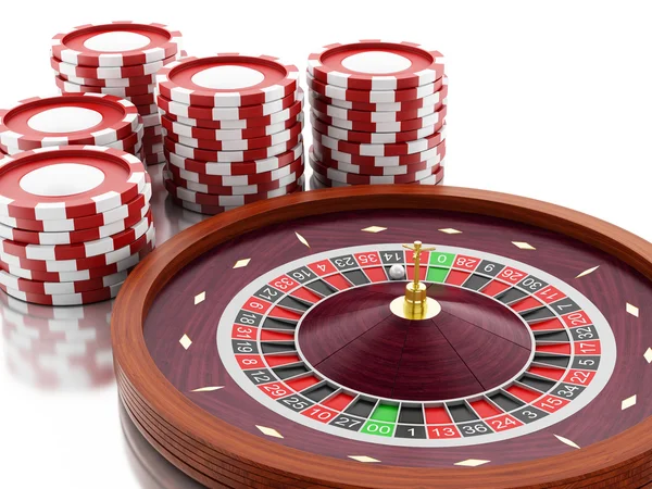 3d Casino roulette wheel with chips. — Stock Photo, Image