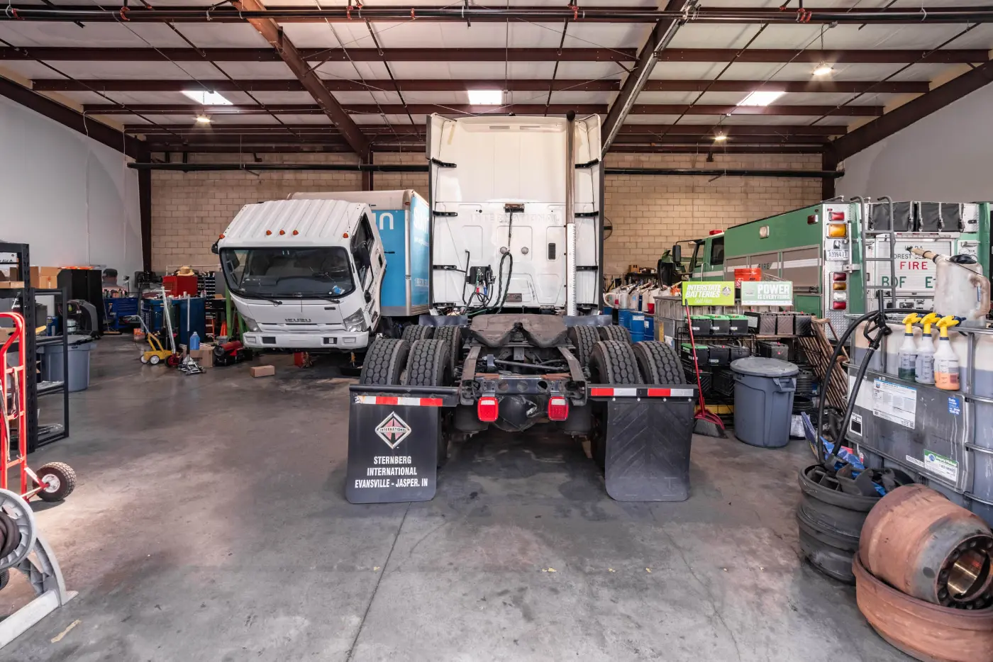Inside the truck repair shop at Inland Empire Fleet Maintenance