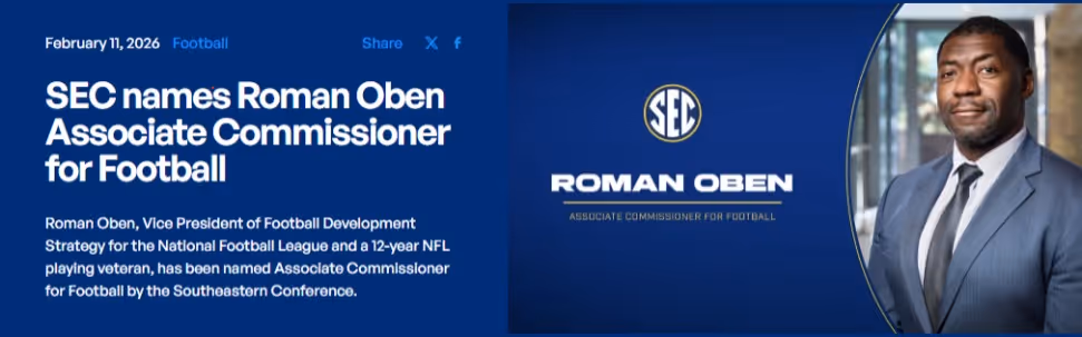 SEC names Roman Oben Associate Commissioner for Football